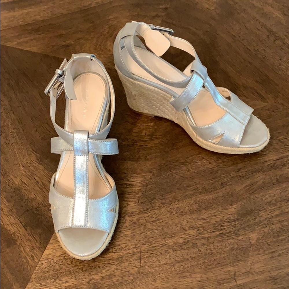 Calvin Klein silver wedge heels